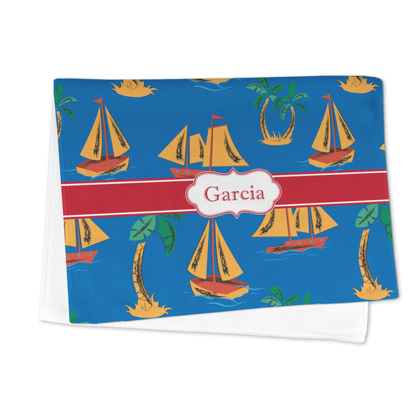 Boats & Palm Trees Microfiber Dish Towel - FOLDED HALF