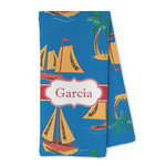 Boats & Palm Trees Kitchen Towel - Microfiber (Personalized)