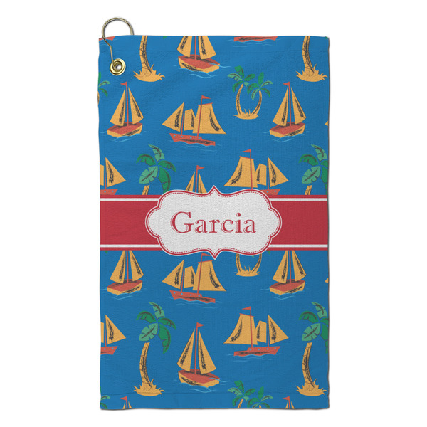 Custom Boats & Palm Trees Microfiber Golf Towel - Small (Personalized)