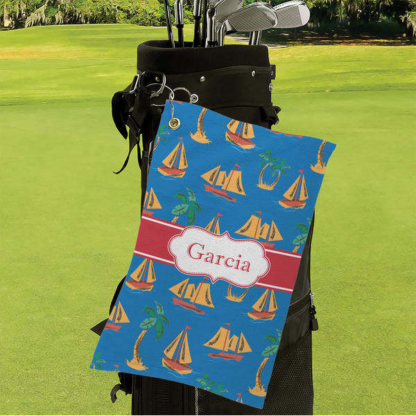 Boats & Palm Trees Microfiber Golf Towels - Small - LIFESTYLE