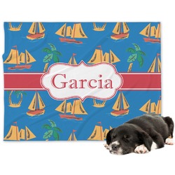 Boats & Palm Trees Dog Blanket - Large (Personalized)