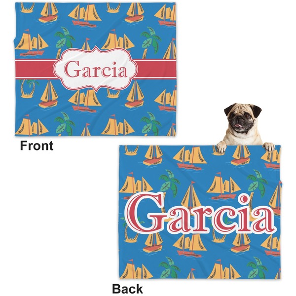 Boats & Palm Trees Microfleece Dog Blanket - Large- Front & Back