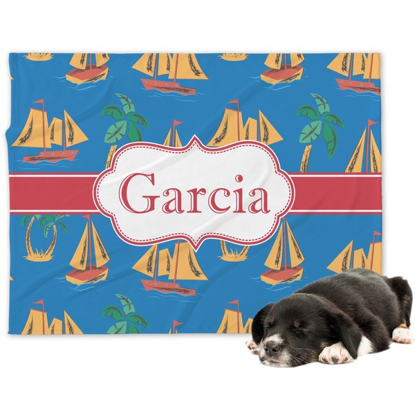 Custom Boats & Palm Trees Dog Blanket (Personalized)