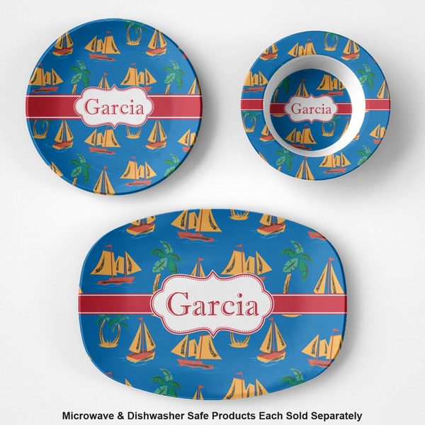 Boats & Palm Trees Microwave & Dishwasher Safe CP Plastic Dishware - Group
