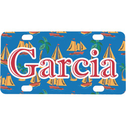 Boats & Palm Trees Mini / Bicycle License Plate (4 Holes) (Personalized)