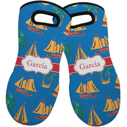 Boats & Palm Trees Neoprene Oven Mitts - Set of 2 w/ Name or Text