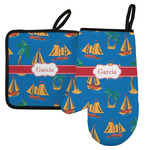 Boats & Palm Trees Left Oven Mitt & Pot Holder Set w/ Name or Text
