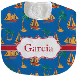 Boats & Palm Trees Velour Baby Bib w/ Name or Text