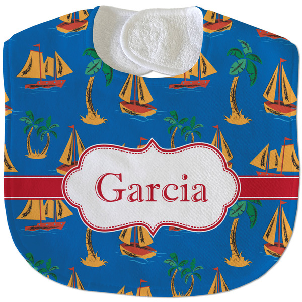 Custom Boats & Palm Trees Velour Baby Bib w/ Name or Text