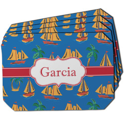 Boats & Palm Trees Dining Table Mat - Octagon w/ Name or Text
