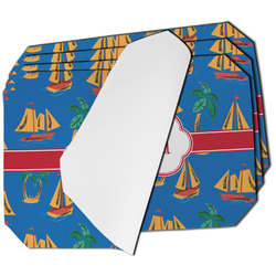 Boats & Palm Trees Dining Table Mat - Octagon - Set of 4 (Single-Sided) w/ Name or Text