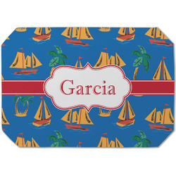 Boats & Palm Trees Dining Table Mat - Octagon (Single-Sided) w/ Name or Text