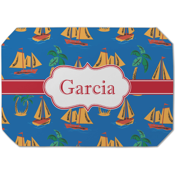 Custom Boats & Palm Trees Dining Table Mat - Octagon (Single-Sided) w/ Name or Text