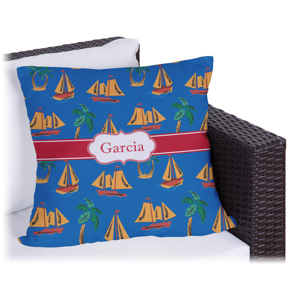 Custom Boats & Palm Trees Outdoor Pillow (Personalized)