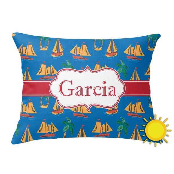 Custom Boats & Palm Trees Outdoor Throw Pillow (Rectangular) (Personalized)
