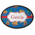 Boats & Palm Trees Iron On Oval Patch w/ Name or Text