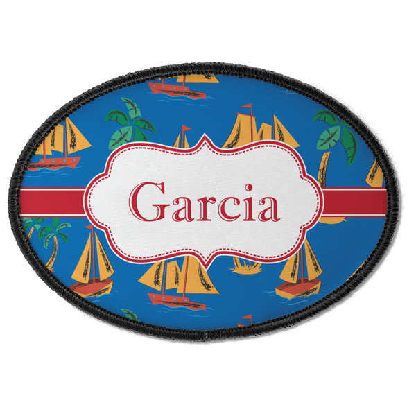 Custom Boats & Palm Trees Iron On Oval Patch w/ Name or Text