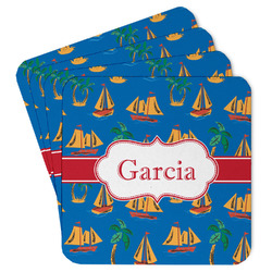 Boats & Palm Trees Paper Coasters w/ Name or Text