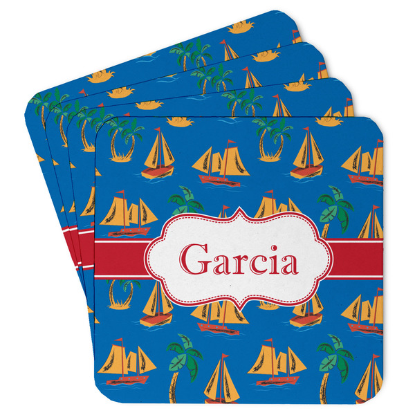 Custom Boats & Palm Trees Paper Coasters (Personalized)
