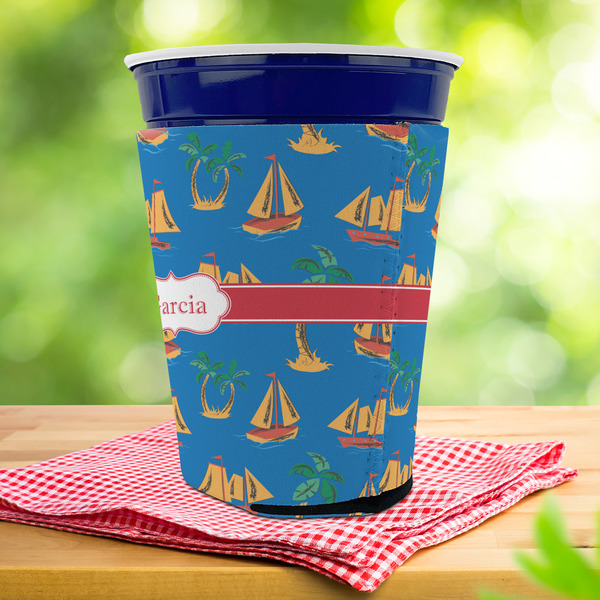 Boats & Palm Trees Party Cup Sleeves - with bottom - Lifestyle