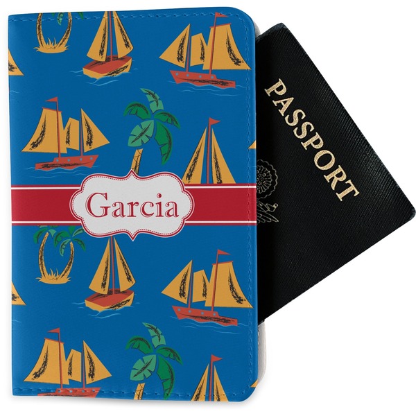 Custom Boats & Palm Trees Passport Holder - Fabric (Personalized)