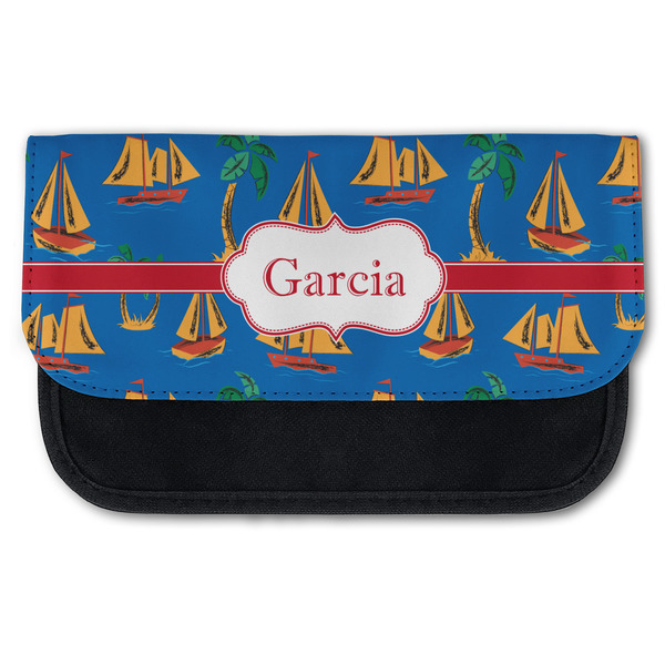 Custom Boats & Palm Trees Canvas Pencil Case w/ Name or Text