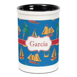 Boats & Palm Trees Ceramic Pencil Holders - Black