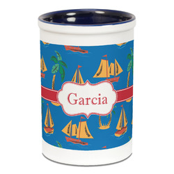 Boats & Palm Trees Ceramic Pencil Holders - Blue