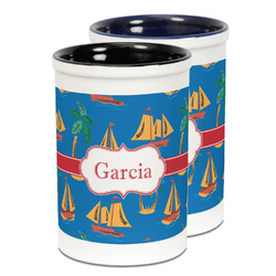 Boats & Palm Trees Ceramic Pencil Holder - Large