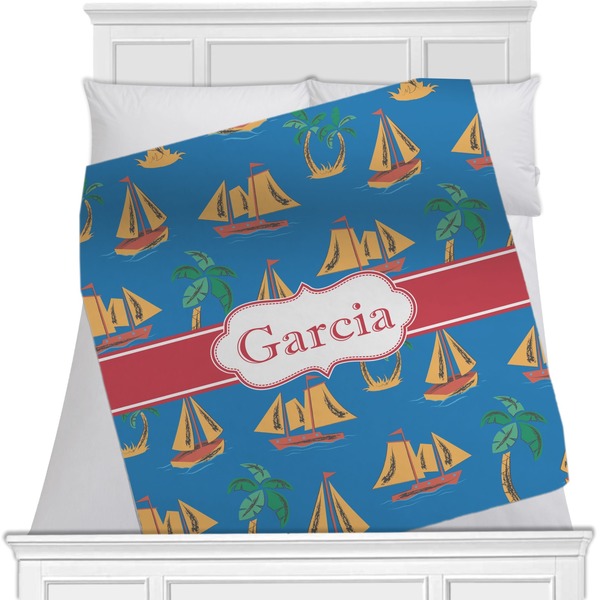 Custom Boats & Palm Trees Minky Blanket - Toddler / Throw - 60"x50" - Double Sided (Personalized)