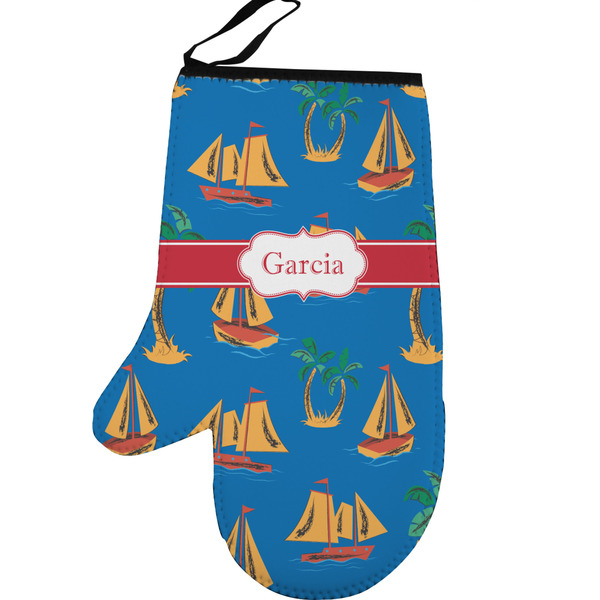 Custom Boats & Palm Trees Left Oven Mitt (Personalized)