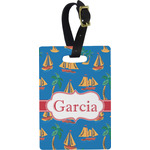 Boats & Palm Trees Plastic Luggage Tag - Rectangular w/ Name or Text