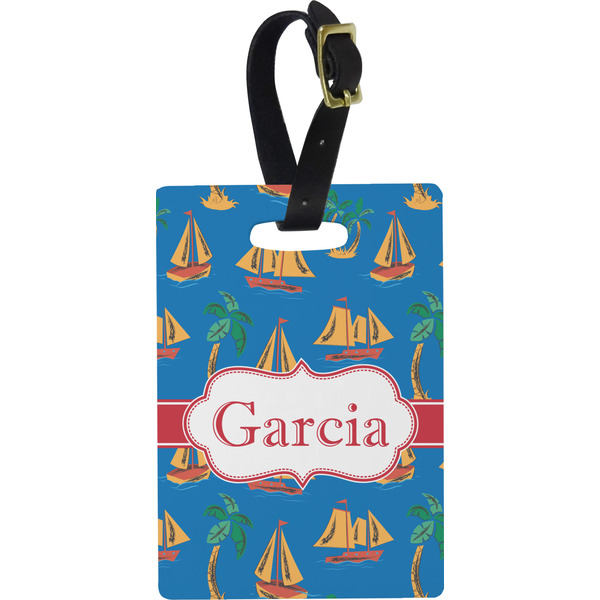 Custom Boats & Palm Trees Plastic Luggage Tag - Rectangular w/ Name or Text