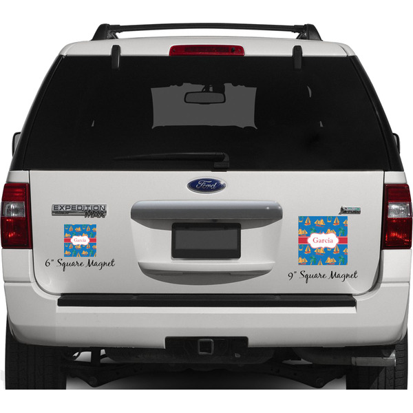 Boats & Palm Trees Personalized Square Car Magnets on Ford Explorer