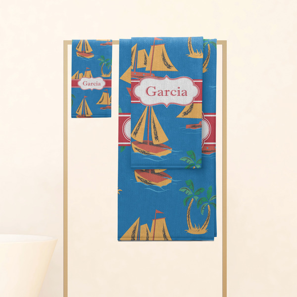 Boats & Palm Trees Personalized Towel Set