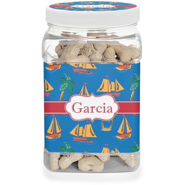 Custom Boats & Palm Trees Dog Treat Jar (Personalized)