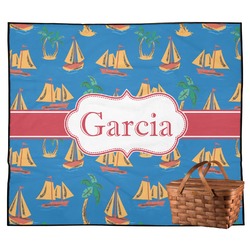 Boats & Palm Trees Outdoor Picnic Blanket (Personalized)