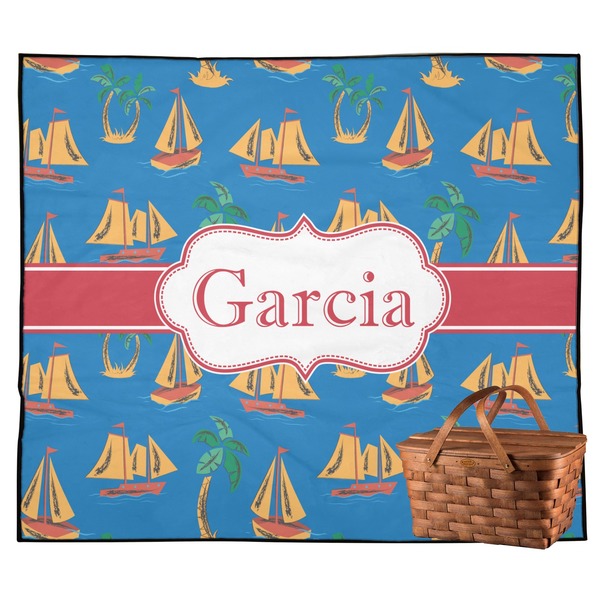Custom Boats & Palm Trees Outdoor Picnic Blanket (Personalized)