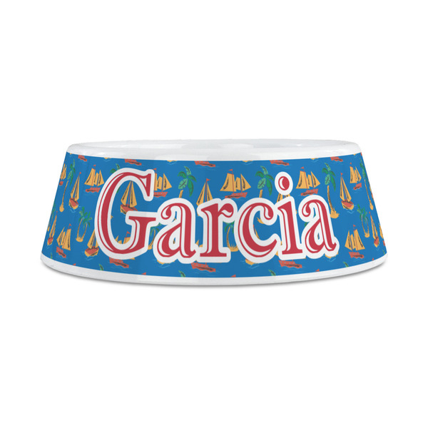 Boats & Palm Trees Plastic Dog Bowls - Medium - FRONT