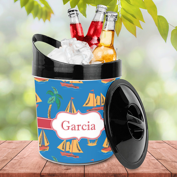 Boats & Palm Trees Plastic Ice Bucket - LIFESTYLE