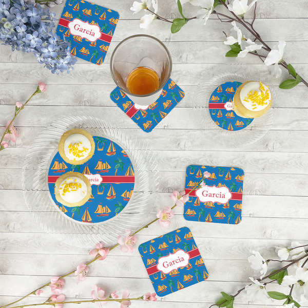 Boats & Palm Trees Plastic Party Appetizer & Dessert Plates - In Context