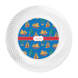 Boats & Palm Trees Plastic Party Dinner Plates - 10" (Personalized)