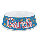 Boats & Palm Trees Plastic Dog Bowl (Personalized)