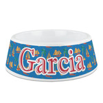 Boats & Palm Trees Plastic Dog Bowl - Medium (Personalized)