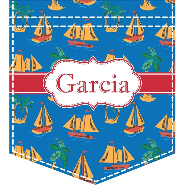 Custom Boats & Palm Trees Iron On Faux Pocket (Personalized)