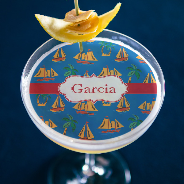Boats & Palm Trees Printed Drink Topper - XLarge - In Context
