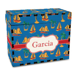 Boats & Palm Trees Wood Recipe Box - Full Color Print (Personalized)
