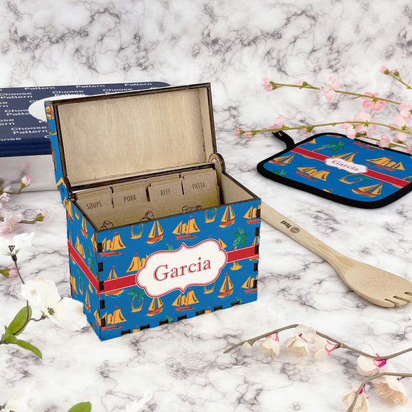 Boats & Palm Trees Recipe Box - Full Color - In Context