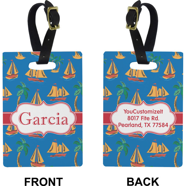 Boats & Palm Trees Rectangle Luggage Tag (Front + Back)