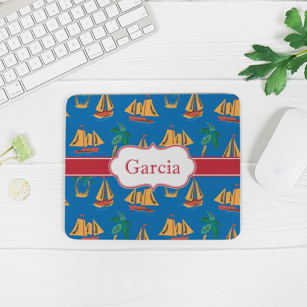 Boats & Palm Trees Rectangular Mouse Pad - LIFESTYLE 2